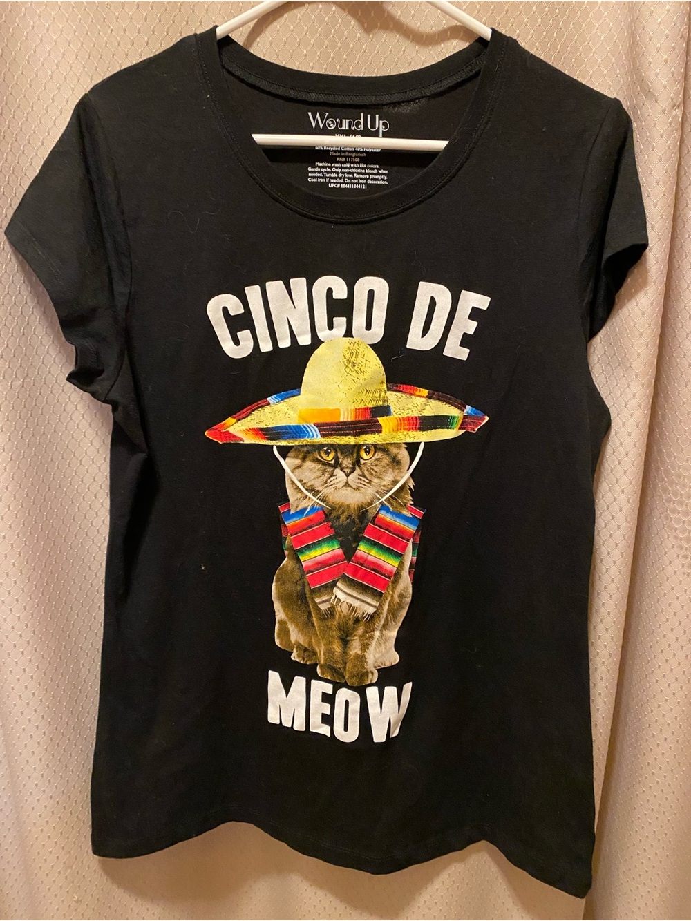 Wound Up Black Cat 'Cinco de Meow' Graphic Tee with Colorful Sombrero